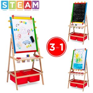 -in-1 Kids Double-Sided Easel with Chalkboard & Whiteboard, Paper Roll, Dry Erase Markers, Magnets