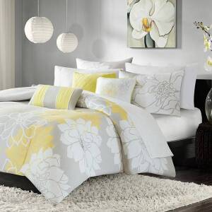 Madison Park 6 Piece Yellow King/California King Lola Printed Duvet Cover Set