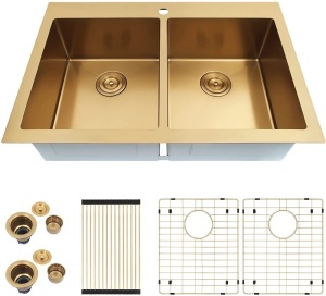 Zeesink Double Bowl Drop in Kitchen Sink, 33 x 22 inch