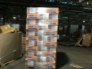 Pallet of ChemWipe Bucket Wiper Dispensing System & Wipe Rolls