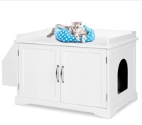 Large Wooden Cat Litter Box Enclosure & Storage Cabinet w/ Magazine Rack