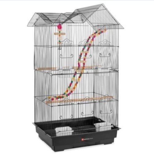 Indoor Outdoor Iron Birdcage w/ Removable Tray, 4 Feeders, 2 Toys - 36in