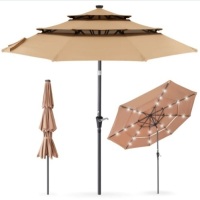 3-Tier Solar Patio Umbrella w/ LED Lights, Tilt Adjustment, Crank - 10ft