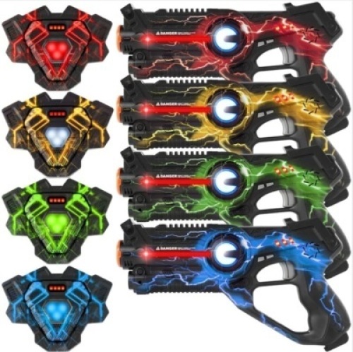 Set of 4 Infrared Laser Tag Blasters and Vests for Kids & Adults