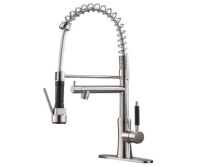 Friho Commercial Brushed Nickel High Arch Single Lever Two Spouts Pull Down Sprayer Spring Kitchen Faucet, New in Box