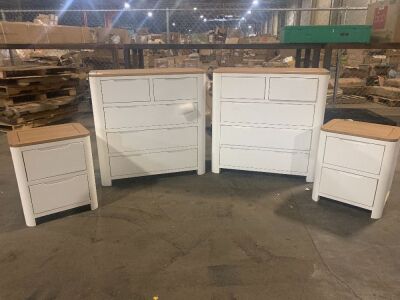 Set of Hove Natural Oak and Painted Chest of Drawers & Bedside Tables - Dusty from Storage