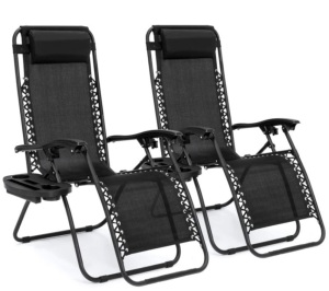 Set of 2 Adjustable Zero Gravity Patio Chair Recliners w/ Cup Holders