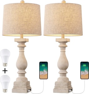 BOBOMOMO 27.75'' USB Table Lamp with 2 Charging Ports, Set of 2