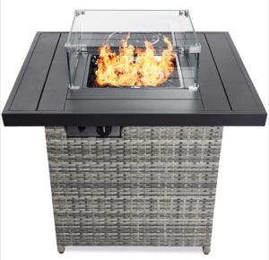 32in Fire Pit Table 50,000 BTU Wicker Propane, Does Not Include Glass Wind Guard