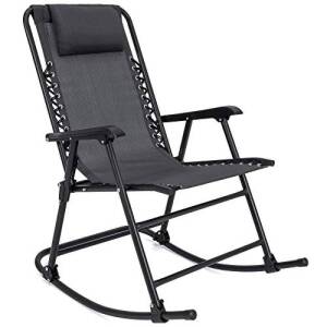 Foldable Zero Gravity Rocking Mesh Patio Lounge Chair w/Headrest Pillow