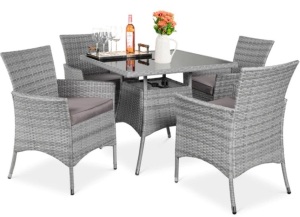 5-Piece Wicker Patio Dining Table Set w/ 4 Chairs