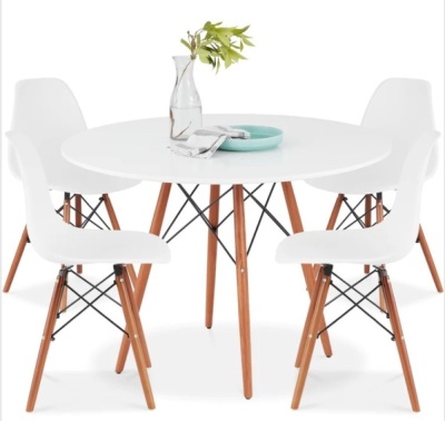 5-Piece Mid-Century Modern Dining Set w/ 4 Chairs, Wooden Legs, Metal Frame