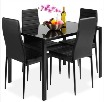 5-Piece Dining Table Set w/ Glass Top, Leather Chairs