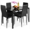 5-Piece Dining Table Set w/ Glass Top, Leather Chairs