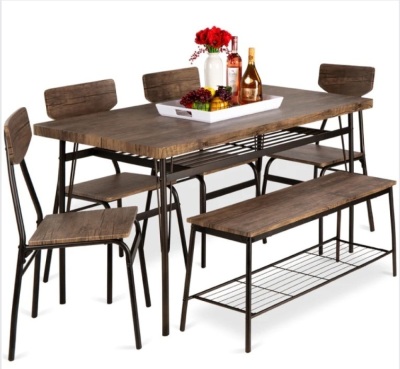 6-Piece Modern Dining Set w/ Storage Racks, Table, Bench, 4 Chairs - 55in