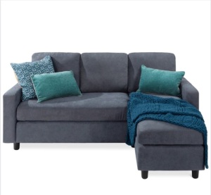 Linen Sectional Sofa Couch w/ Chaise Lounge, Reversible Ottoman Bench