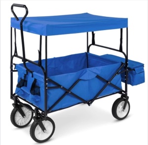 Utility Wagon Cart w/ Folding Design, 2 Cup Holders, Removable Canopy