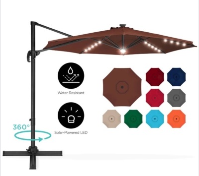 360-Degree LED Cantilever Offset Patio Umbrella w/ Tilt - 10ft