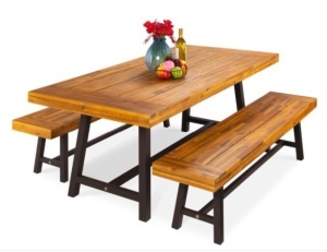 3-Piece Indoor Outdoor Acacia Wood Dining Table