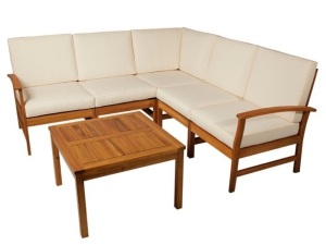 6-Piece Acacia Wood L-Shape Sectional Sofa Set