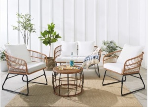 4-Piece Rope Wicker Outdoor Conversation Set w/ Cushions, Table