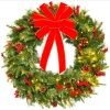 24" Pre-Lit Battery Powered Christmas Wreath w/ Lights, PVC Tips, Ribbon