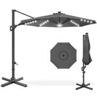 360-Degree Solar LED Cantilever Offset Patio Umbrella w/ Tilt