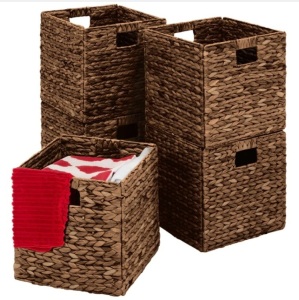 Set of 5 Collapsible Hyacinth Storage Baskets w/ Inserts - 10.5x10.5in