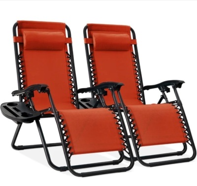 Set of 2 Adjustable Zero Gravity Patio Chair Recliners w/ Cup Holders