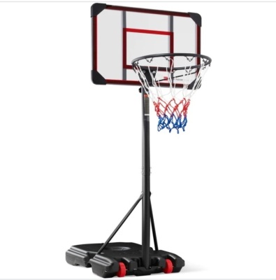 Kids Height-Adjustable Basketball Hoop, Portable Backboard System w/ Wheels, Clear Backboard