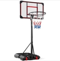 Kids Height-Adjustable Basketball Hoop, Portable Backboard System w/ Wheels, Clear Backboard