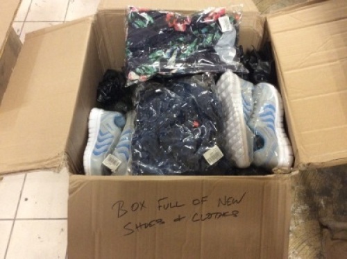Box of Shoes & Clothing, Unknown Sizes/Styles - New