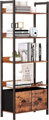 5-Tier Bookshelf with 2 Drawers