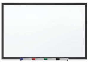 4'x3' Standard Melamine Whiteboard w/ Black Aluminum Frame