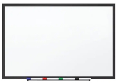 4'x3' Standard Melamine Whiteboard w/ Black Aluminum Frame