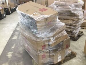 Pallet of Christmas Trees, Umbrella Bases & Clothes 