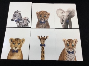 Safari Bow Ties Baby Animals 8x10 Wall Prints, Set of 6