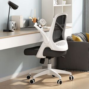 Hbada Home Office Ergonomic Swivel Desk Chair with Flip Up Arms and Adjustable Height, White 