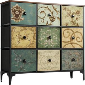 AOPSEN Dresser with Wood Top, 9 Fabric Drawers 