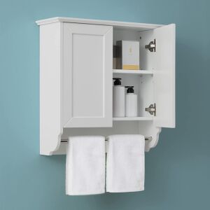 VANIRROR Wall Mounted Bathroom Cabinet with Buffering Hinge,Towel Bar, Adjustable Shelf