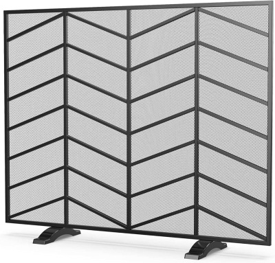 Fire Beauty Single Panel Handcrafted Wrought Iron Mesh Chevron Fireplace Screen, L 35" X W 9" X H 28.5"