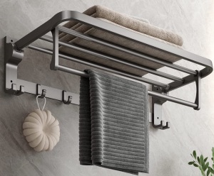 MUSTORN Bathroom Towel Rack w/ Towel Bar & Hooks, 23.6"