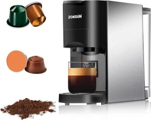 ZOKSUN 3 in 1 Multi Capsule Espresso Coffee Machine Compatible with Nespresso Original Dolce Gusto and Ground Coffee, 27oz Removable Water Tank