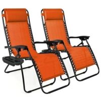 Set of 2 Adjustable Zero Gravity Patio Chair Recliners w/ Cup Holders&nbsp;