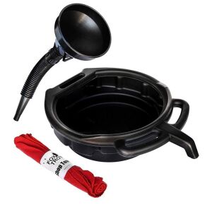 Fox Trot Living Oil Change Kit, Includes Oil Pan, Longneck Oil Funnel, and 5 Pack of Shop Towels 