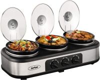 Sunvivi&nbsp;3-Section 1.5-Quart Oval Slow Cooker Buffet Food Warmer, Adjustable Temp, Lid Rests, Stainless Steel, Total 4.5 QT&nbsp;