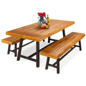 3-Piece Indoor Outdoor Acacia Wood Picnic Dining Table