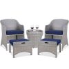 5-Piece Outdoor Wicker Bistro Set w/ Side Storage Table, No Assembly 