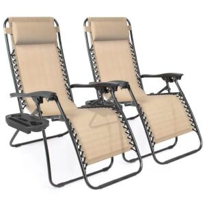 Set of 2 Adjustable Zero Gravity Patio Chair Recliners w/ Cup Holders 