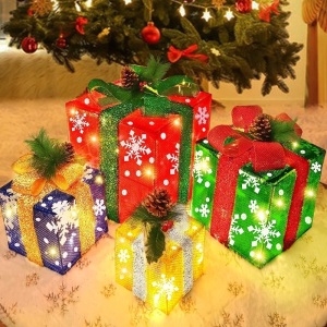 4 Pack LED Lighted Gift Boxes Christmas Decor